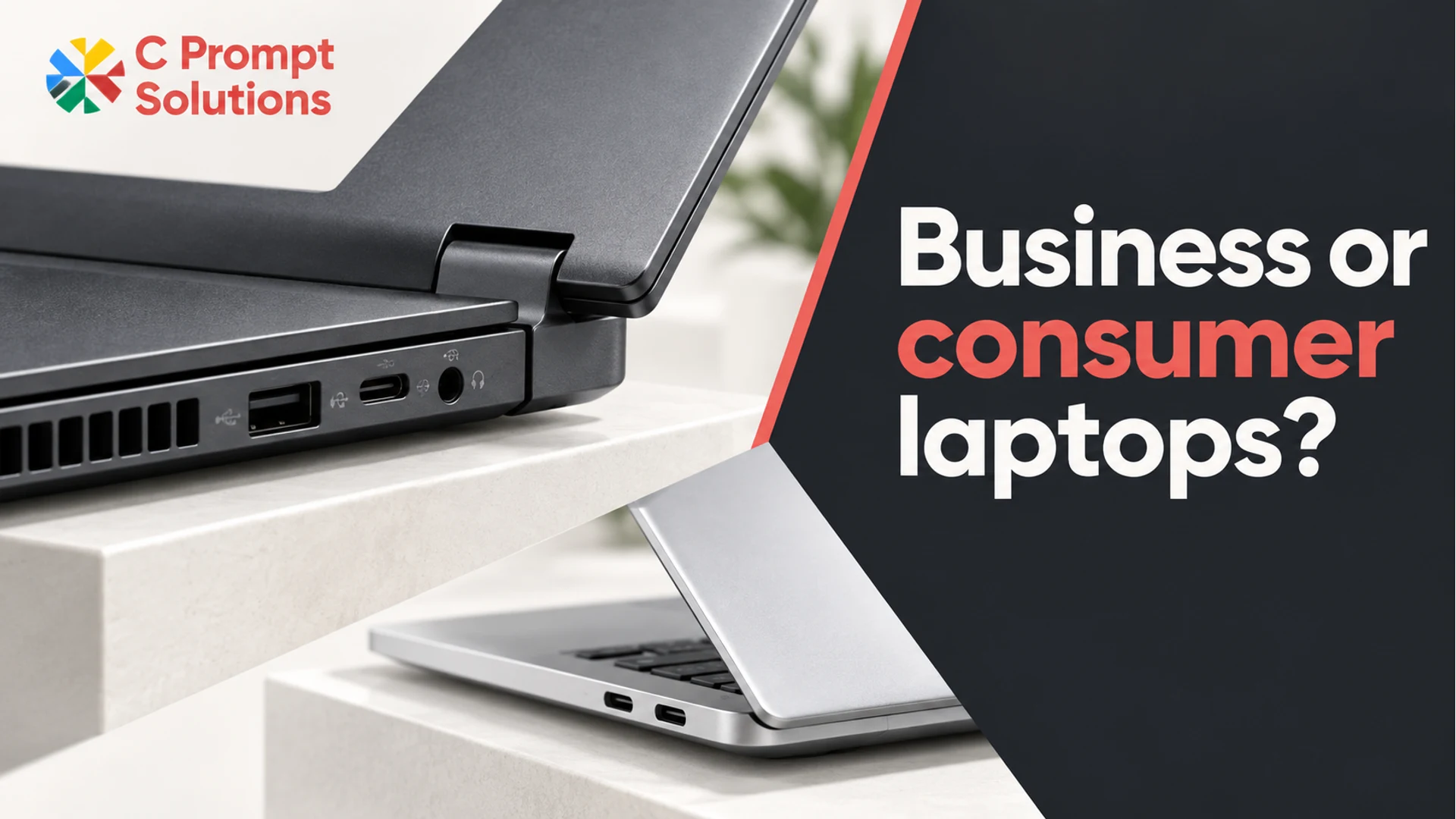 Close-up of business and consumer laptop construction on contrasting studio surfaces.